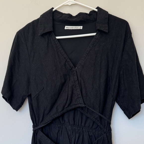 Abercrombie Black Linen Blend Cutout Wrap Collared Dress - S - Picture 3 of 5